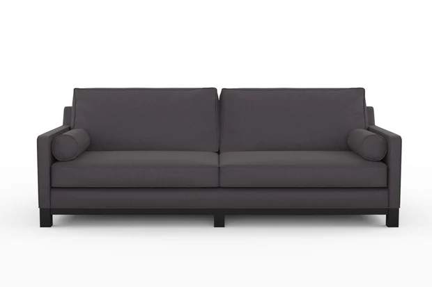 Photo of the fabric Ambiant Charcoal swatch by James Dunlop FibreGuard. Use for Upholstery, Accessory, Top of Bed. Style of Plain, Texture