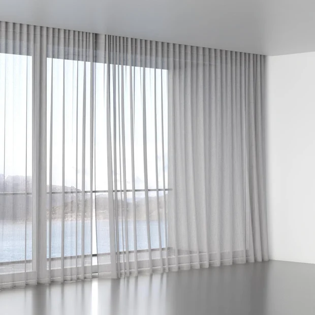 Photo of the fabric Mayfair Chrome swatch by James Dunlop. Use for Sheer Curtains. Style of Sheer, Stripe