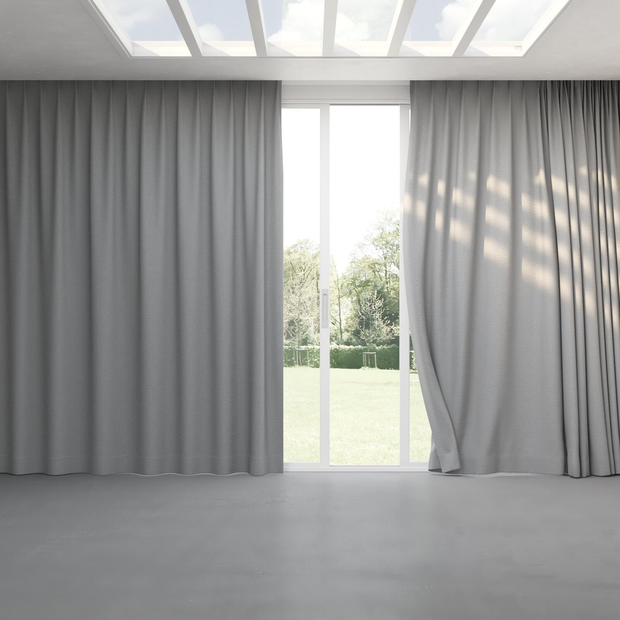 Photo of the fabric Satori Stonewash Dove Grey swatch by Mokum. Use for Curtains, Upholstery Light Duty, Accessory, Top of Bed. Style of Plain, Texture