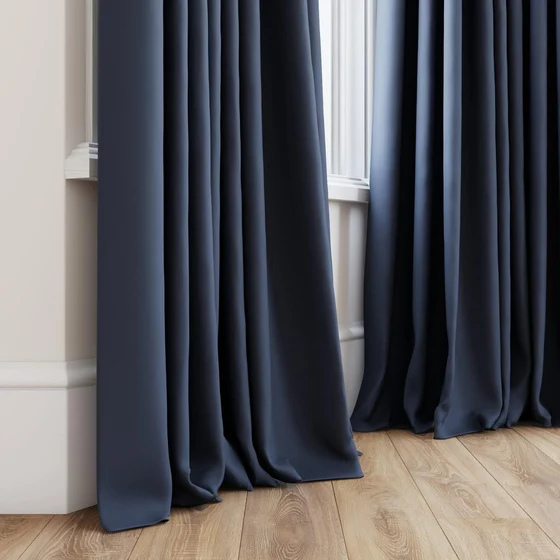 Photo of the fabric Quantum FR Navy swatch by Linings. Use for Curtains. Style of Dim Out