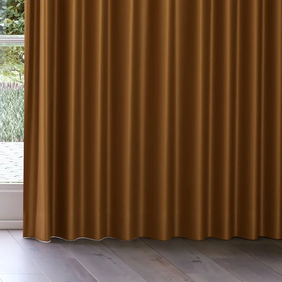 Photo of the fabric Sleek Cinnamon swatch by James Dunlop. Use for Curtains, Accessory, Top of Bed. Style of Plain, Taffeta