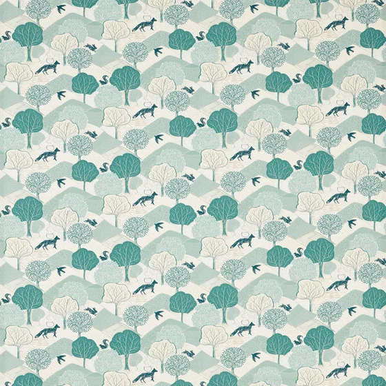 Photo of the fabric Kielder F1783 2 swatch by Clarke & Clarke. Use for Curtains, Upholstery Light Duty, Accessory. Style of Animals And Birds, Print