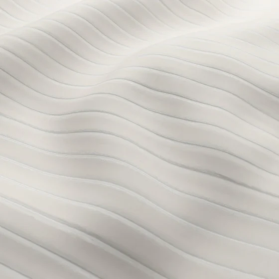 Photo of the fabric Cordial Cream swatch by Zepel FibreGuard. Use for Curtains, Upholstery, Accessory, Top of Bed. Style of Stripe, Velvet