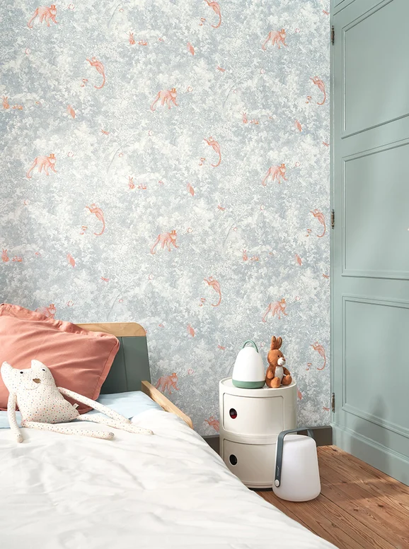Photo of the fabric Jardin Des Merveilles Wallpaper 8725 09 14 in situ by Casadeco. Use for Wall Covering. Style of Floral And Botannical