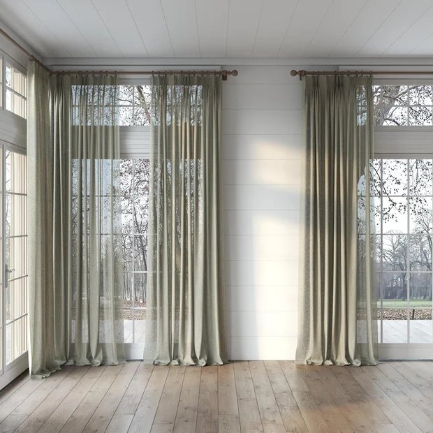 Photo of the fabric O'Keeffe Moss swatch by Mokum. Use for Sheer Curtains. Style of Plain, Sheer