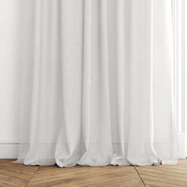 Photo of the fabric Lino Whitewash swatch by Mokum. Use for Sheer Curtains. Style of Plain, Sheer
