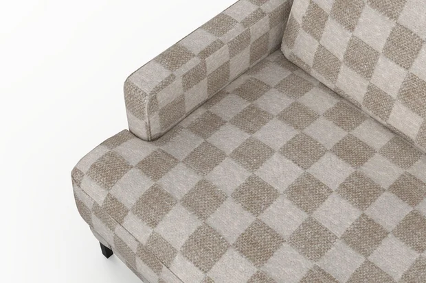 Photo of the fabric Quadro Boucle Chalk swatch by Mokum. Use for Upholstery Light Duty, Accessory. Style of Checks, Jacquard