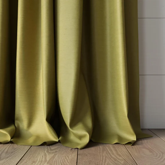 Photo of the fabric Silk Road Golden Olive swatch by James Dunlop Essentials. Use for Curtains, Accessory. Style of Plain, Texture