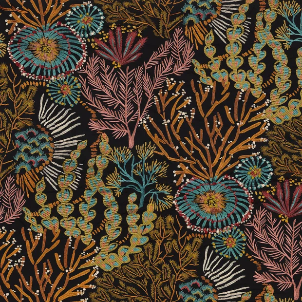 Photo of the fabric Moana 4526 4526 0378 swatch by Casamance. Use for Curtains, Accessory. Style of Embroidery, Floral And Botannical