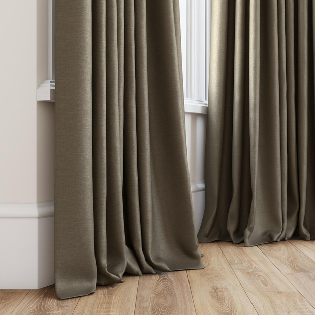Photo of the fabric Atelier Truffle swatch by James Dunlop. Use for Curtains, Accessory. Style of Plain, Taffeta