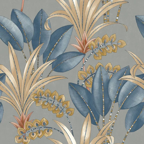 Photo of the fabric Palma Wallpaper 8641 8641 93 53 swatch by Casadeco. Use for Wall Covering. Style of Floral And Botannical