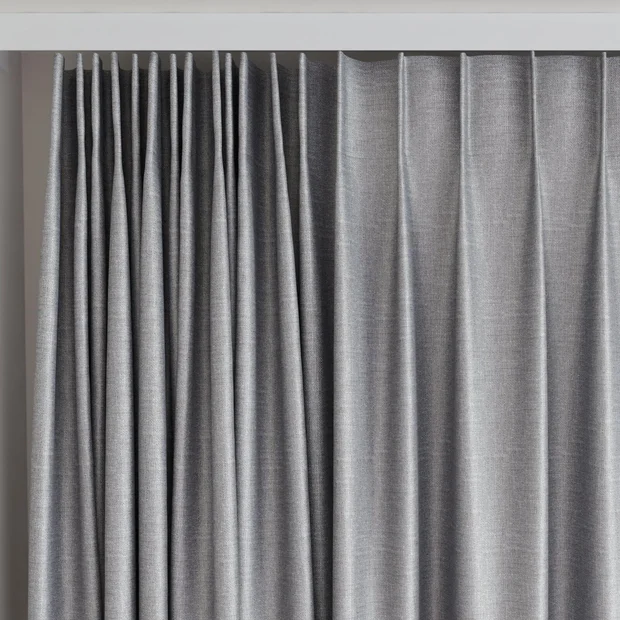 Photo of the fabric Stallion 2 Blackout Ash swatch by James Dunlop Essentials. Use for Curtains. Style of Plain, Texture