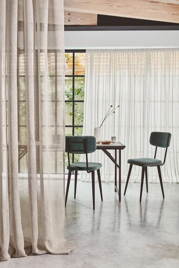 Photo of the fabric Lin V3416 02 in situ by Villa Nova. Use for Curtains. Style of Geometric