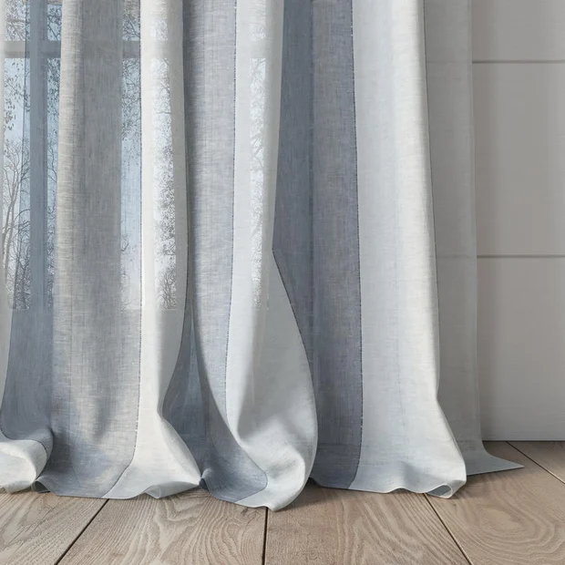 Photo of the fabric Kyoto Stripe Chambray swatch by James Dunlop. Use for Curtains. Style of Stripe, Texture