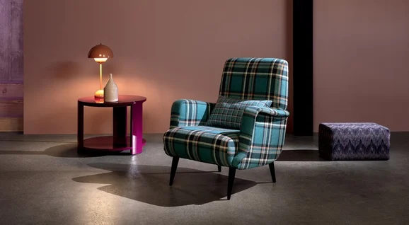 Photo of the fabric Click FR K5224 02 in situ by Kirkby Design. Use for Curtains, Upholstery, Accessory. Style of Checks