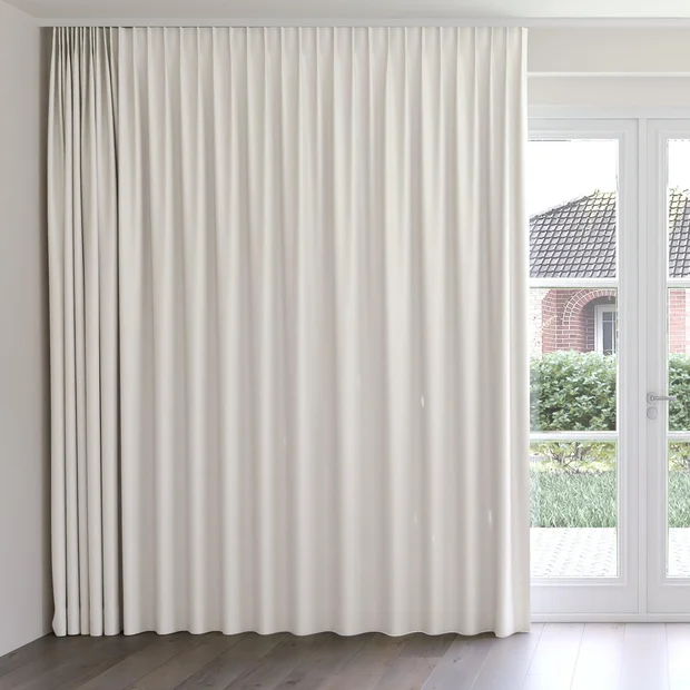 Photo of the fabric Trailblazer Ivory swatch by James Dunlop FibreGuard. Use for Curtains, Upholstery, Accessory, Top of Bed. Style of Texture, Traditional