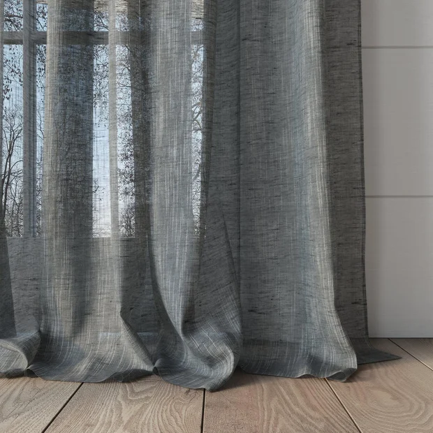 Photo of the fabric Rhythm Basalt swatch by Mokum. Use for Sheer Curtains. Style of Plain, Sheer