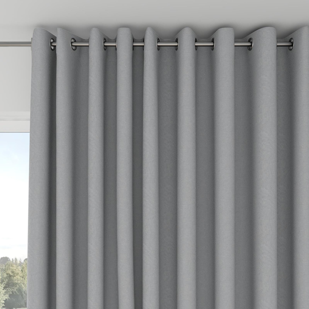 Photo of the fabric Satori Stonewash Dove Grey swatch by Mokum. Use for Curtains, Upholstery Light Duty, Accessory, Top of Bed. Style of Plain, Texture