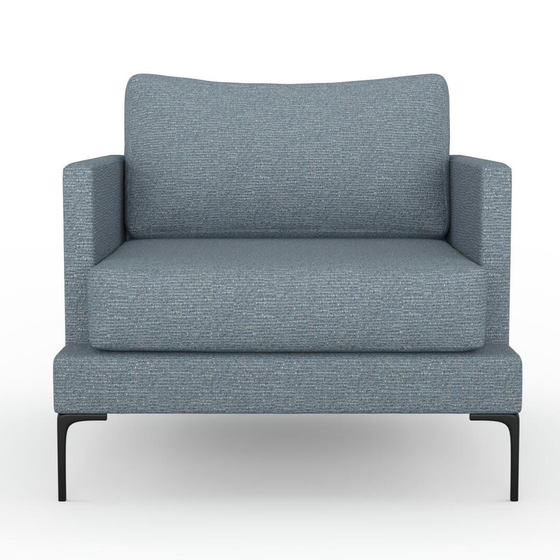 Photo of the fabric Grain Denim swatch by Mokum. Use for Upholstery, Accessory, Top of Bed. Style of Plain, Texture