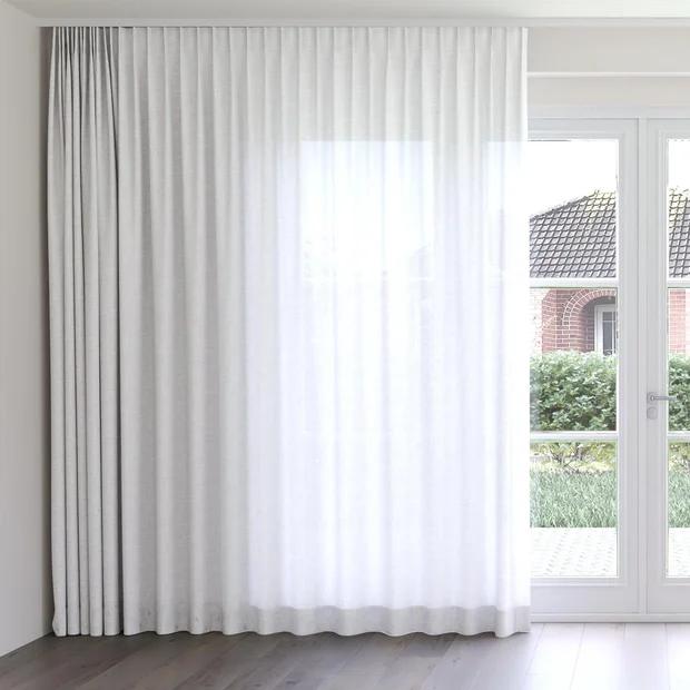 Photo of the fabric Envoy 2 Cloud 320cm swatch by James Dunlop Essentials. Use for Curtains, Accessory, Top of Bed. Style of Plain, Texture