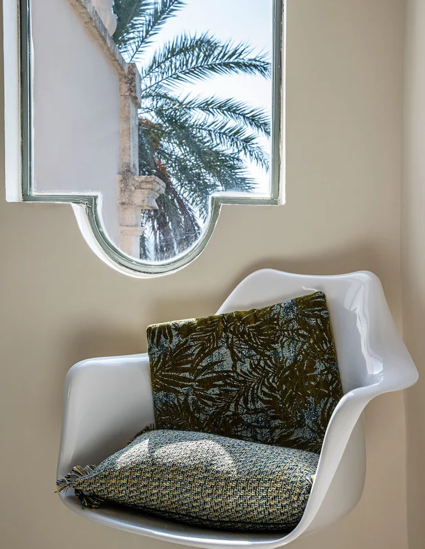 Photo of the fabric Hacienda 14631 105 in situ by Fischbacher 1819. Use for Upholstery, Accessory. Style of Plain