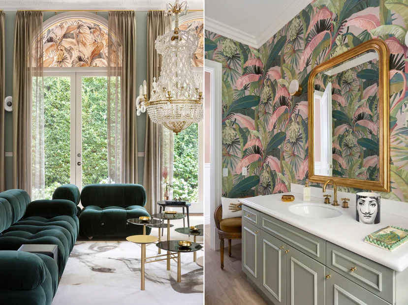 Blinds in Tropicalia colour Gilver by Catherine Martin by Mokum & La Palma Wallpaper colour Hollywood by Catherine Martin by Mokum | Photograph by Ema Peter