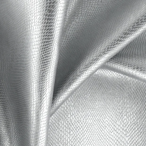 Photo of the fabric Equivalent Metallic Silver swatch by Zepel. Use for Upholstery. Style of Animals And Birds, Leather And Vinyl
