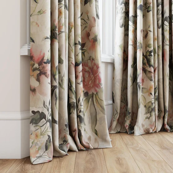 Photo of the fabric Leila Rosewood swatch by James Dunlop. Use for Curtains, Accessory. Style of Floral And Botannical, Print