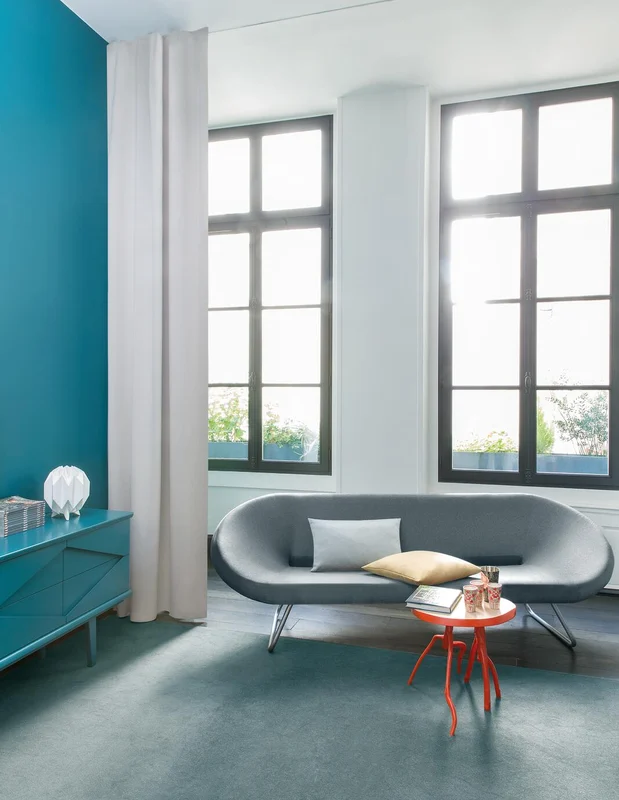 Photo of the fabric Summit Silver in situ by Zepel. Use for Curtains, Accessory, Top of Bed. Style of Dim Out, Plain