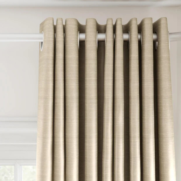 Photo of the fabric Luxe Ecru swatch by James Dunlop Essentials. Use for Curtains, Accessory, Top of Bed. Style of Plain, Texture