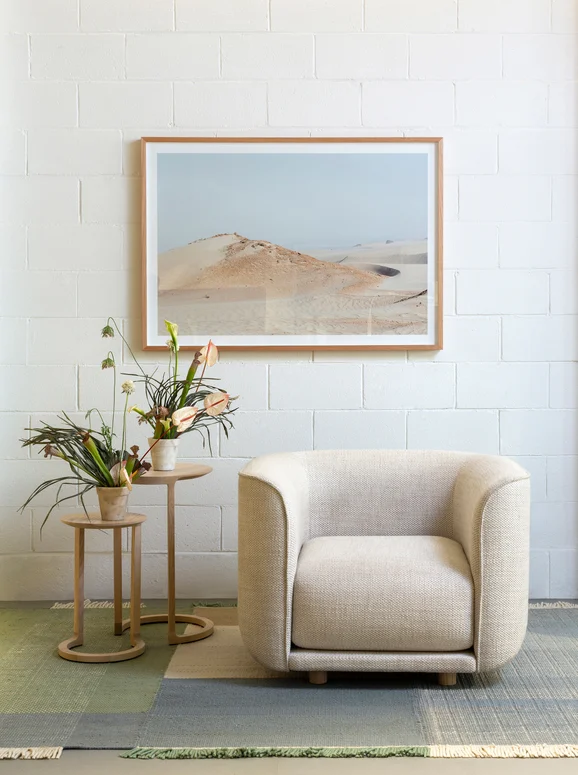 Photo of the fabric Strata Linen in situ by Mokum. Use for Upholstery, Accessory. Style of Plain, Texture