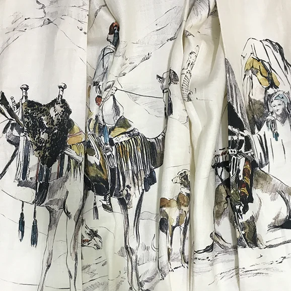 Photo of the fabric Gibson YP14001 in situ by Designs Of The Time. Use for Curtains, Upholstery Light Duty, Accessory, Top of Bed. Style of Animals And Birds, Print