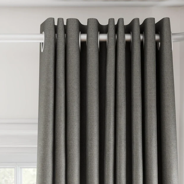 Photo of the fabric Banksia Slate swatch by James Dunlop. Use for Curtains, Accessory, Top of Bed. Style of Plain, Texture