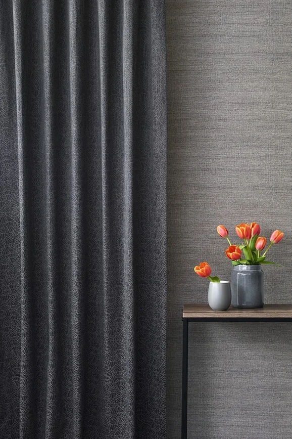 Photo of the fabric Laurel FR Blackout Rattan in situ by James Dunlop Essentials. Use for Curtains. Style of Abstract