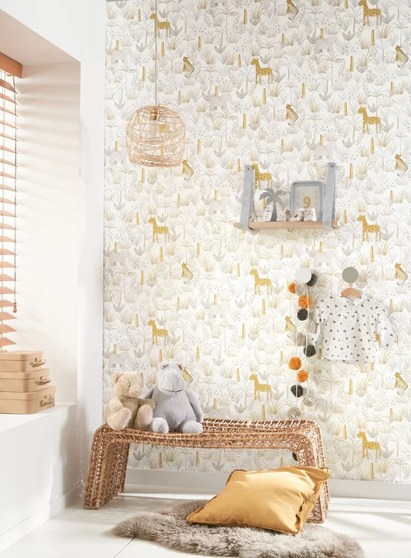 Photo of the fabric Leon Wallpaper 8564 8564 16 18 in situ by Casadeco. Use for Wall Covering. Style of Childrens
