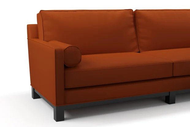 Photo of the fabric Vela Paprika swatch by James Dunlop FibreGuard. Use for Curtains, Upholstery, Accessory, Top of Bed. Style of Plain, Velvet