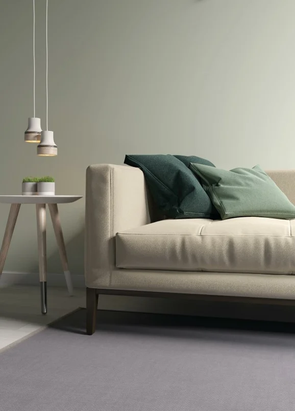 Photo of the fabric Fenno Pewter in situ by Zepel. Use for Upholstery, Accessory, Top of Bed. Style of Plain, Texture