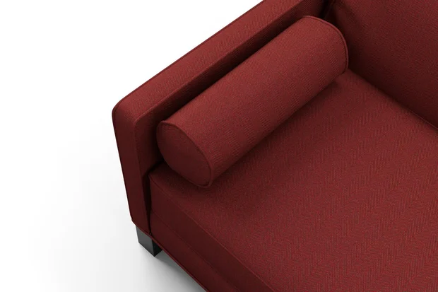 Photo of the fabric Trailblazer Cherry swatch by James Dunlop FibreGuard. Use for Curtains, Upholstery, Accessory, Top of Bed. Style of Texture, Traditional