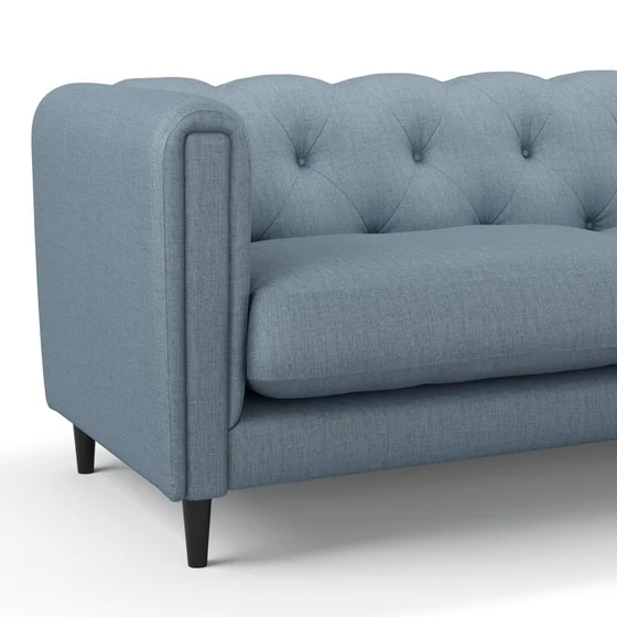 Photo of the fabric Frisco Denim swatch by James Dunlop Essentials. Use for Curtains, Upholstery, Accessory, Top of Bed. Style of Plain, Texture