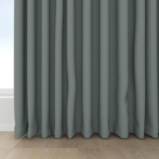 Photo of the fabric Satori Stonewash Teal swatch by Mokum. Use for Curtains, Upholstery Light Duty, Accessory, Top of Bed. Style of Plain, Texture