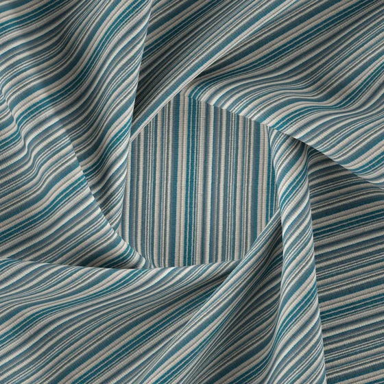 Photo of the fabric Bingo Aqua swatch by Zepel FibreGuard Pro. Use for Upholstery, Accessory. Style of Chenille, Stripe