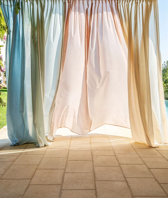 Photo of the fabric Fino 14636 604 in situ by Fischbacher 1819. Use for Curtains. Style of Plain