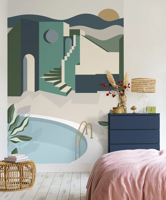 Photo of the fabric Archways Wallpanel 10214 40 44 in situ by James Dunlop. Use for Wall Covering, Wall Panel/Mural