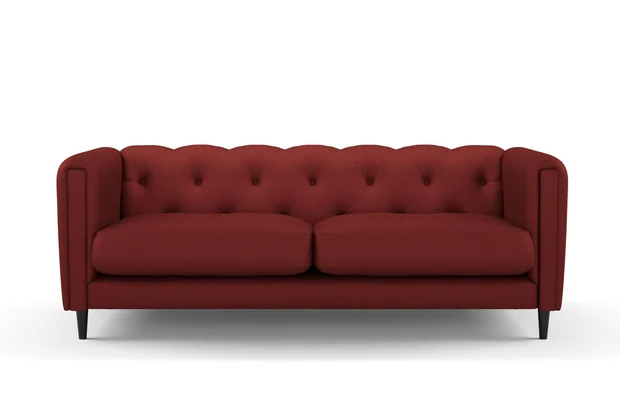Photo of the fabric Trailblazer Cherry swatch by James Dunlop FibreGuard. Use for Curtains, Upholstery, Accessory, Top of Bed. Style of Texture, Traditional