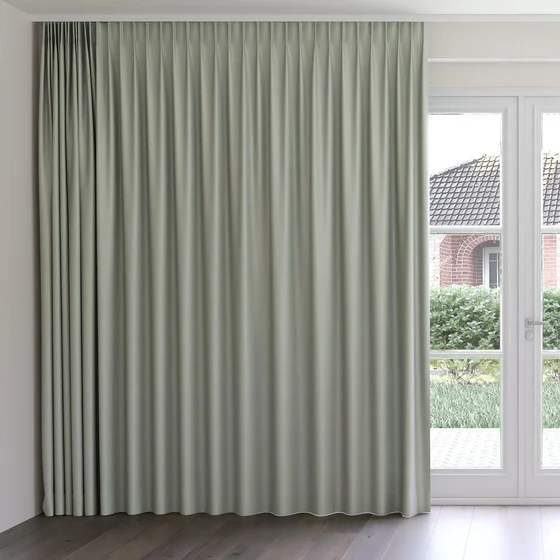 Photo of the fabric Eclipse Blackout Celadon swatch by James Dunlop. Use for Curtains. Style of Plain, Texture