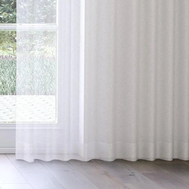 Photo of the fabric Tempest Oyster swatch by Mokum. Use for Sheer Curtains. Style of Plain, Sheer