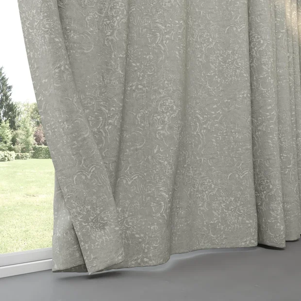 Photo of the fabric Azulejo Mineral swatch by Mokum. Use for Curtains, Accessory. Style of Traditional