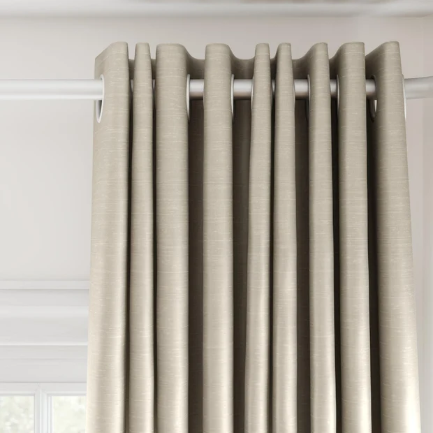 Photo of the fabric Luxe Cement swatch by James Dunlop Essentials. Use for Curtains, Accessory, Top of Bed. Style of Plain, Texture
