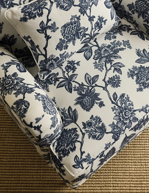 Photo of the fabric Fleur Stone in situ by James Dunlop. Use for Upholstery, Accessory. Style of Floral And Botannical, Print