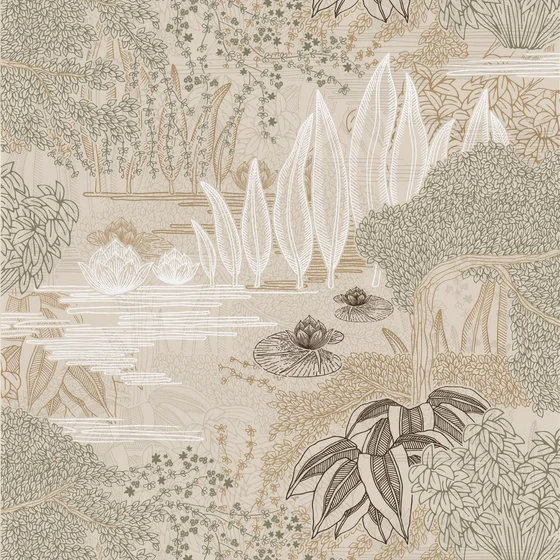 Photo of the fabric Jasmin Wp 7568 7568 0100 swatch by Casamance. Use for Wall Covering. Style of Floral And Botannical